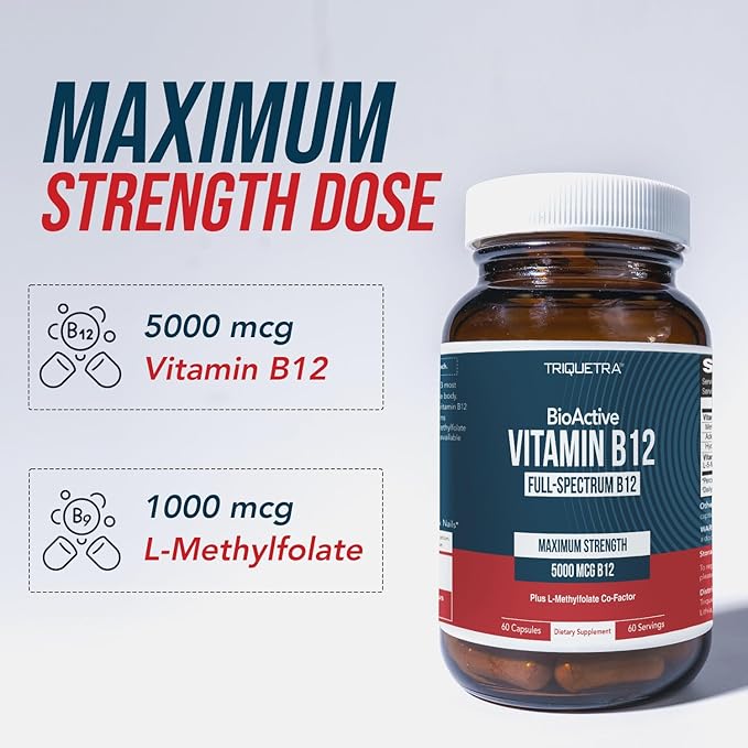 BioActive Vitamin B12 - 5000 mcg, Contains 3 BioActive Forms B12 Plus Methylfolate Cofactor - Methyl, Adenosyl & Hydroxy B12 | Supports Energy, Metabolism & Mood | Vegan, Non-GMO - 3-pack