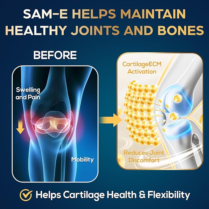 SAM e Supplement 500mg - Extra Strength SAM-e(S-Adenosylmethionine) for Mood, Liver & Join t | 25% More Potent Than 400mg SAM-e | Vegan | 60 Medical Blister Pack Capsules
