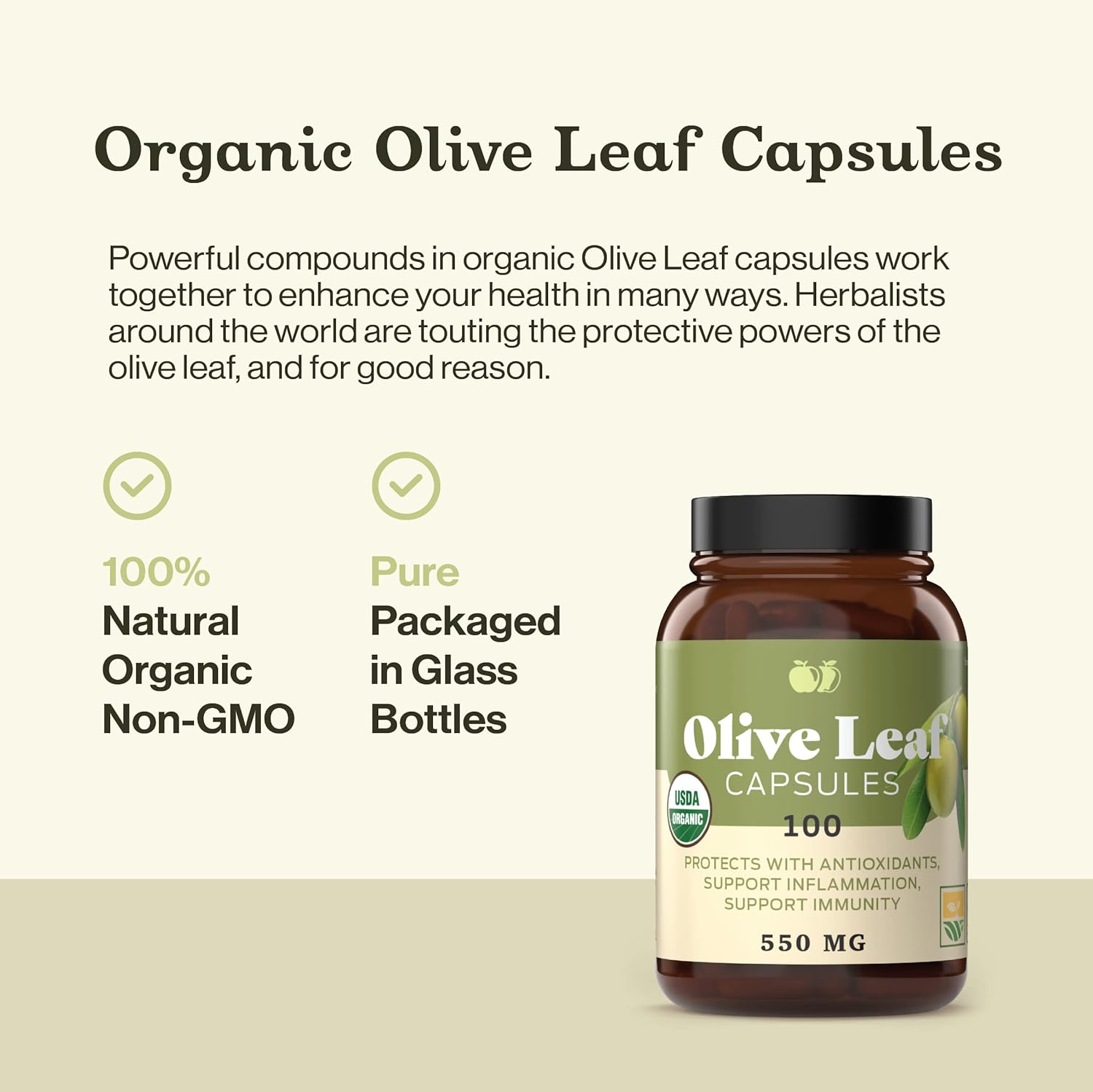 Complete Natural Products Organic Olive Leaf Capsules - 550mg, 100 Count, 1100mg per Serving