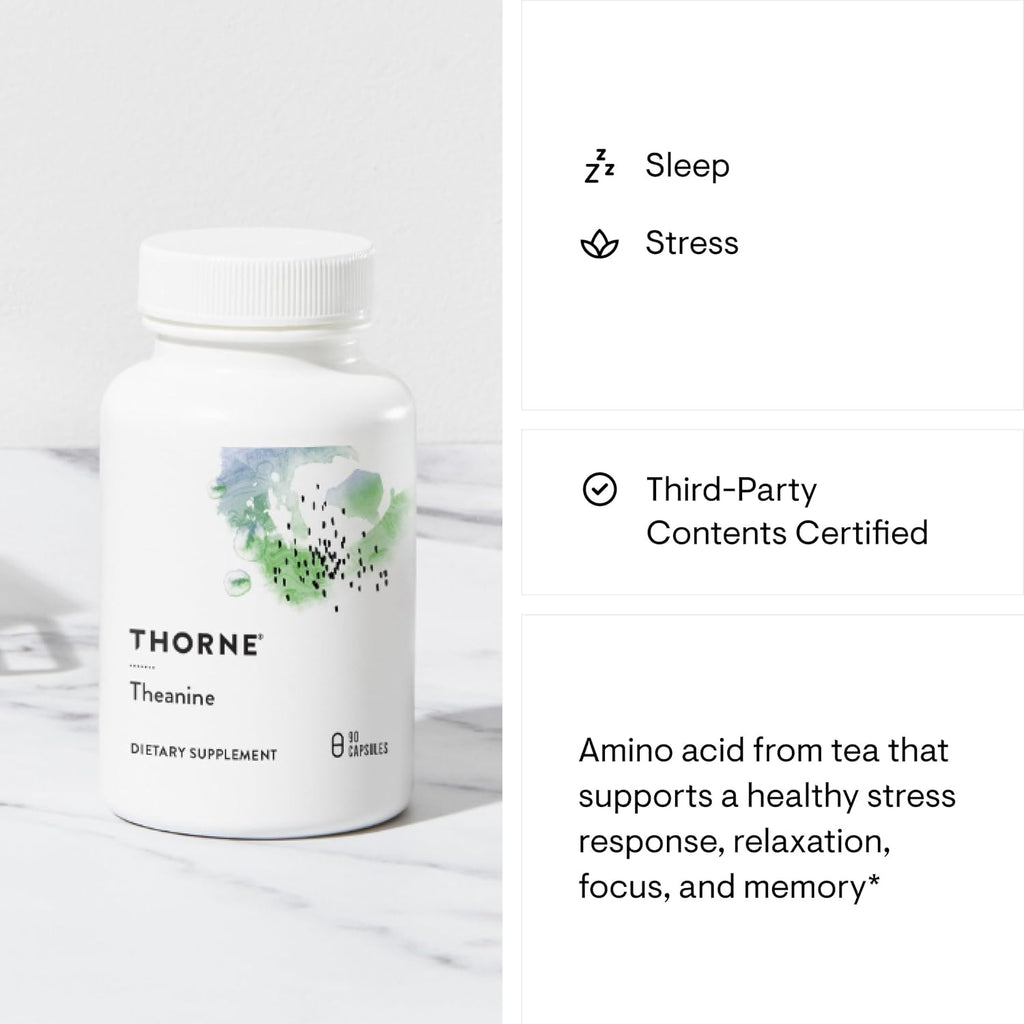 THORNE - Theanine - 200mg of L-Theanine - Support a Healthy Stress Response, Relaxation, and Focus - Increases Brain Alpha-Wave Production* - 90 Capsules