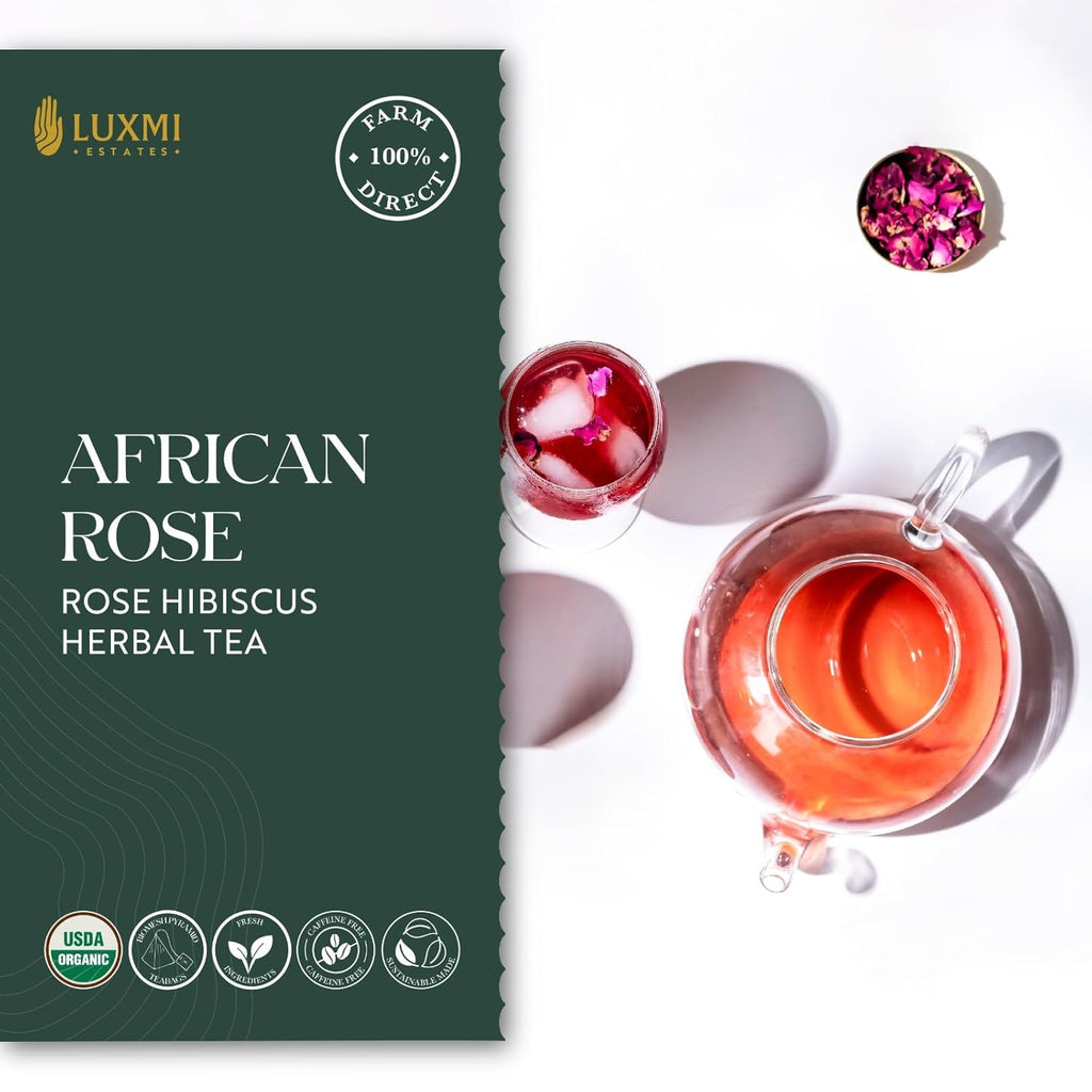 Luxmi Estates - Tea Set - Energy and Balance - 4 Packs with Organic Green, Jasmine, Ashwagandha and Hibiscus Rose Tea - Great Gift Set for Adults