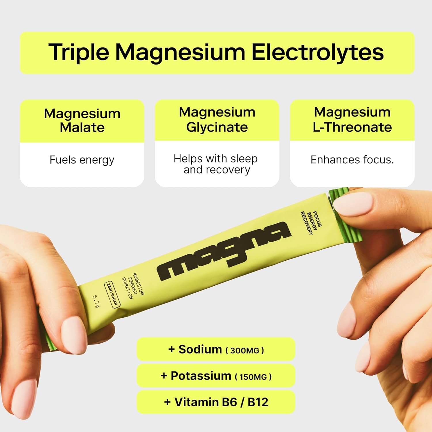 MAGNA Electrolytes Powder Drink Mix for Hydration, Energy & Focus Support with Magnesium L Threonate, Sodium, Potassium, Vitamin D, B6 & B12, Sugar Free, Island Punch Flavor, 28 Servings