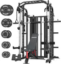 DONOW Smith Machine with Weight Stacks Power Cage Squat Rack Dual Cable Crossover Machine Home Gym Systems Station LAT Pull Down