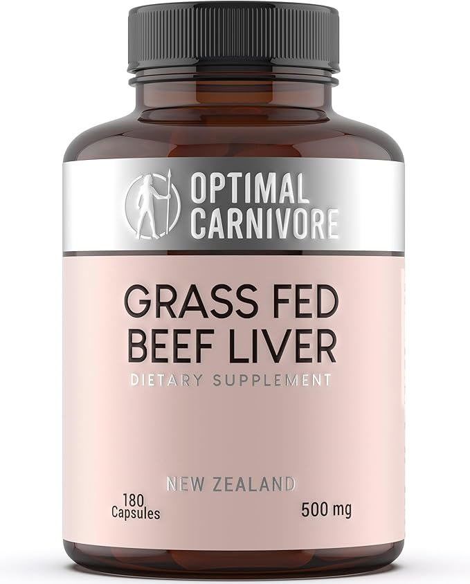Optimal Carnivore Grass Fed Beef Liver Capsules, Freeze Dried in Convenient Pills, 180 Capsules, Desiccated Supplement