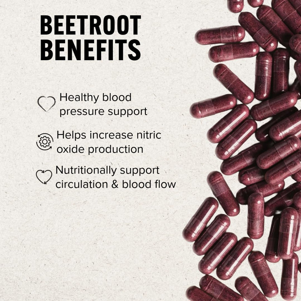 Wonder Beet Beet Root Capsules 1100mg, Standardized to 2% Nitrates, Helps Support Nitric Oxide Production, Blood Pressure, Heart Health, Contains Non-GMO Beetroot Powder and Grape Seed Extract (180)