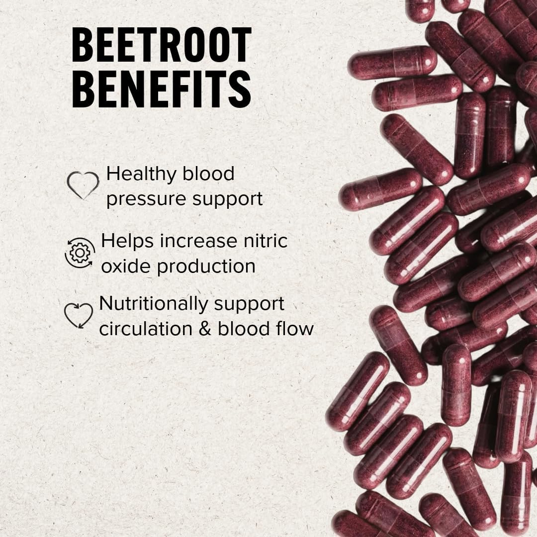 Wonder Beet Beet Root Capsules 1100mg, Standardized to 2% Nitrates, Helps Support Nitric Oxide Production, Blood Pressure, Heart Health, Contains Non-GMO Beetroot Powder and Grape Seed Extract (90)