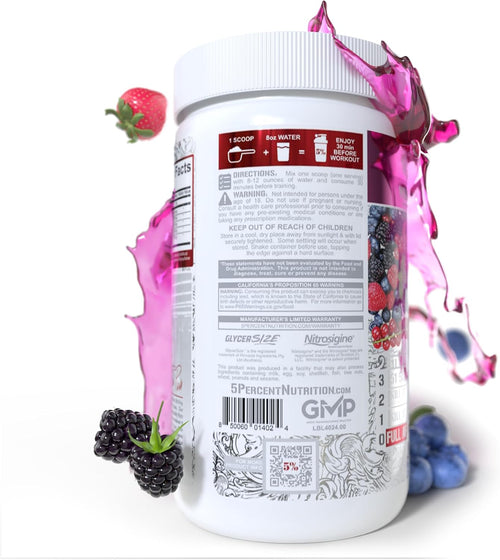 5% Nutrition FullAF Pre-Workout | Stim-Free with Massive Pumps | L-Citrulline, L-Taurine, Nitrosigine, GlycerSize | 13.05 oz (Wildberry)