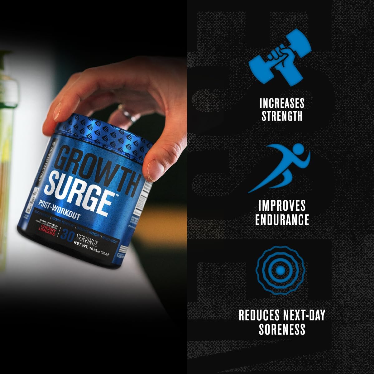 Jacked Factory Growth Surge Creatine Post Workout w/L-Carnitine - Daily Muscle Builder & Recovery Supplement with Creatine Monohydrate, Betaine, L-Carnitine L-Tartrate - 30 Servings, Cherry Limeade