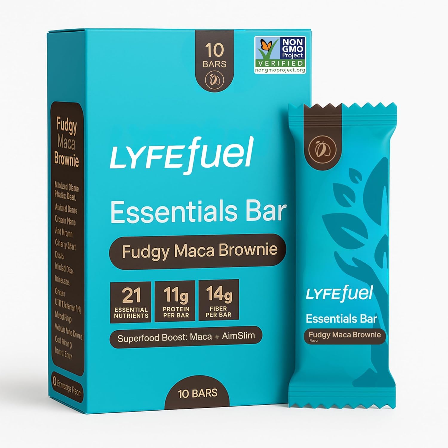 Meal Replacement Bar by LyfeFuel - Vegan Protein Bar Packed with Organic Superfoods, Fiber & 21 Essential Nutrients from 100% Plant Based Whole Foods (Fudgy Brownie - Box of 10) Gluten Free, Paleo - 3 Pack