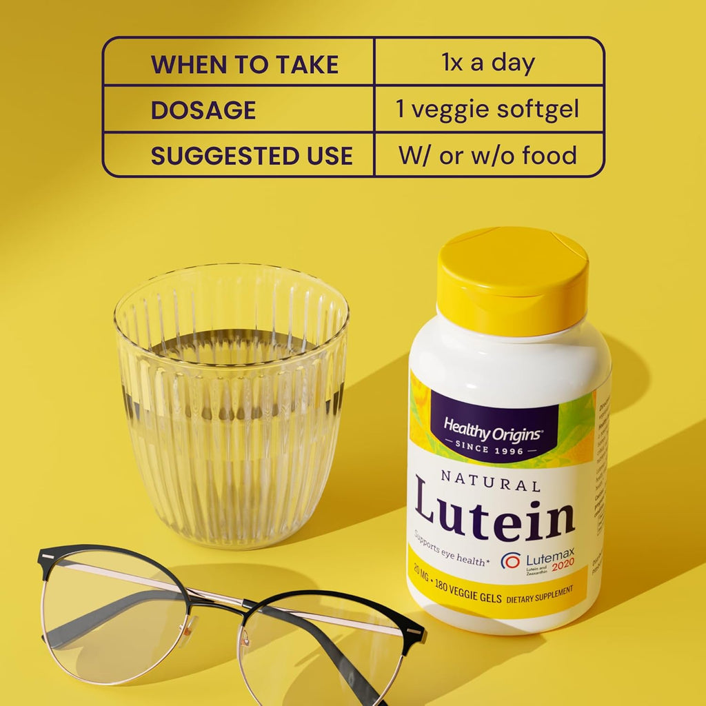 Healthy Origins Lutein 20 mg (Lutemax 2020 with Zeaxanthin, Non-GMO, Vegan, Eye Support), 60 Veggie Gels