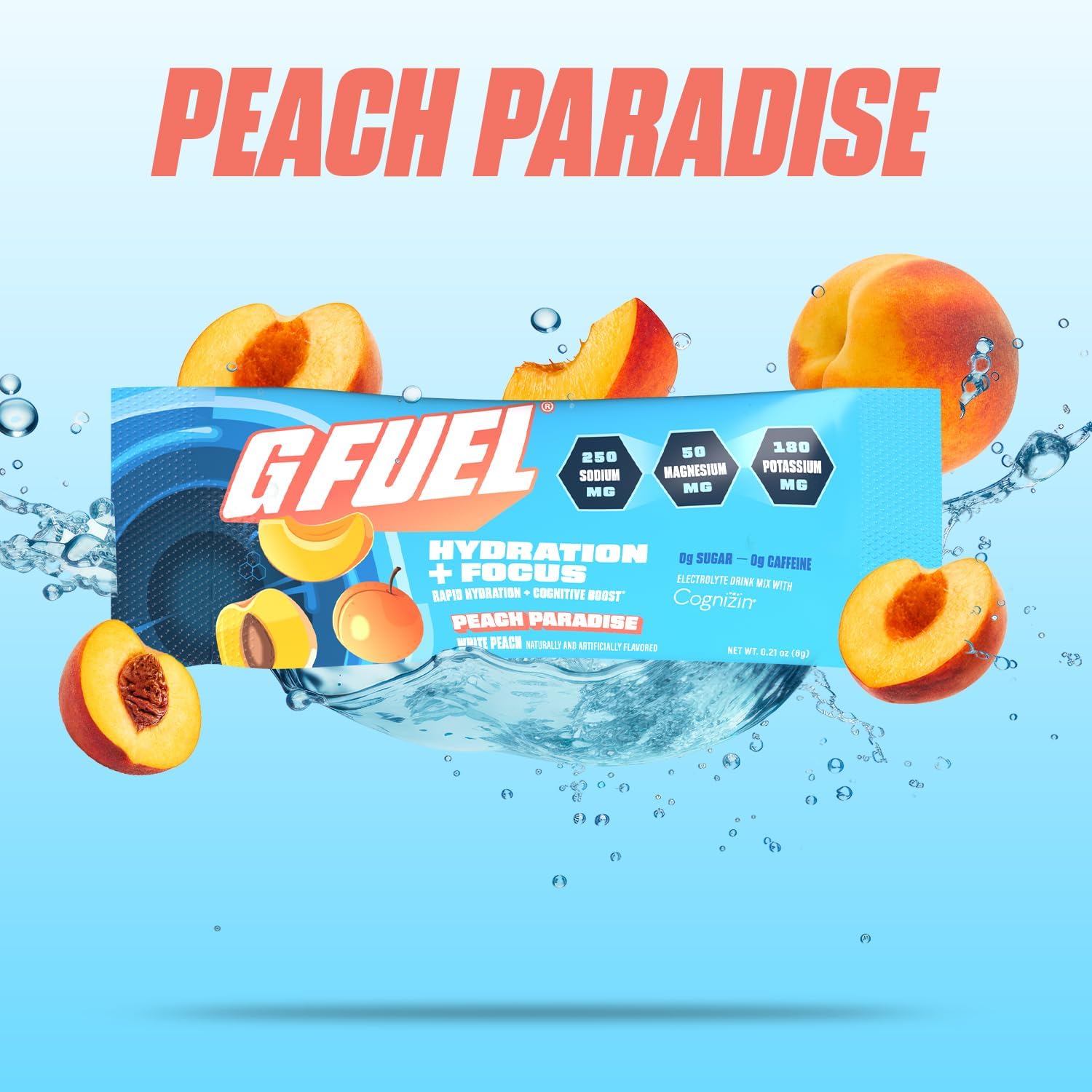 G Fuel Electrolytes Powder for Instant Hydration and Focus | Sugar Free, Peach Flavor, Electrolyte and Nootropic Drink Mix to Sharpen Mental Focus, 20 Servings