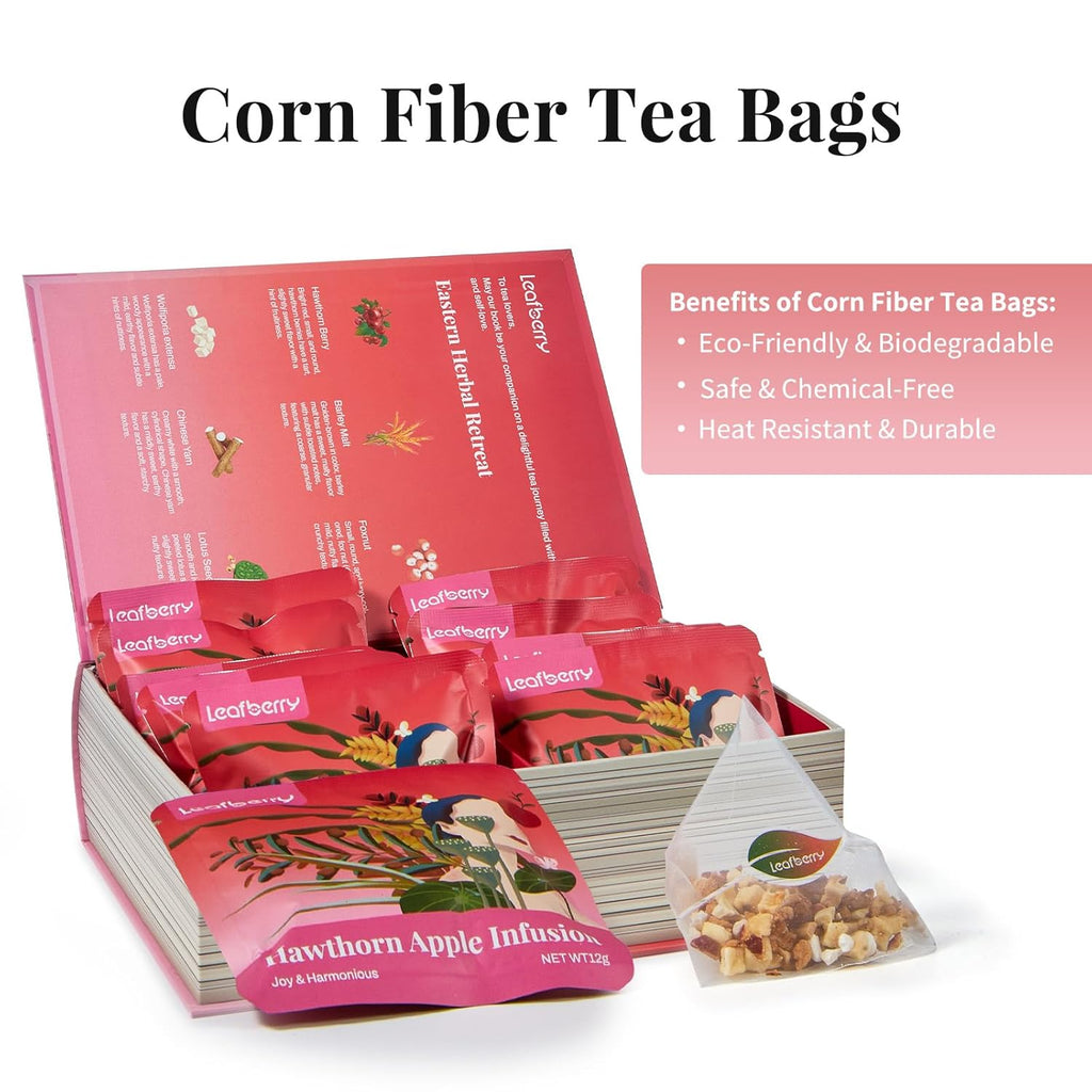 Hawthorn Apple DigestionTea Bags for Balance Stress Relief,Detox Cleanse Tea, Leafberry Herbal Tea Bag Sampler Barley malt Peeled lotus seeds Dried apples, Red dates Healthy Tea Gift Box 10 Bags