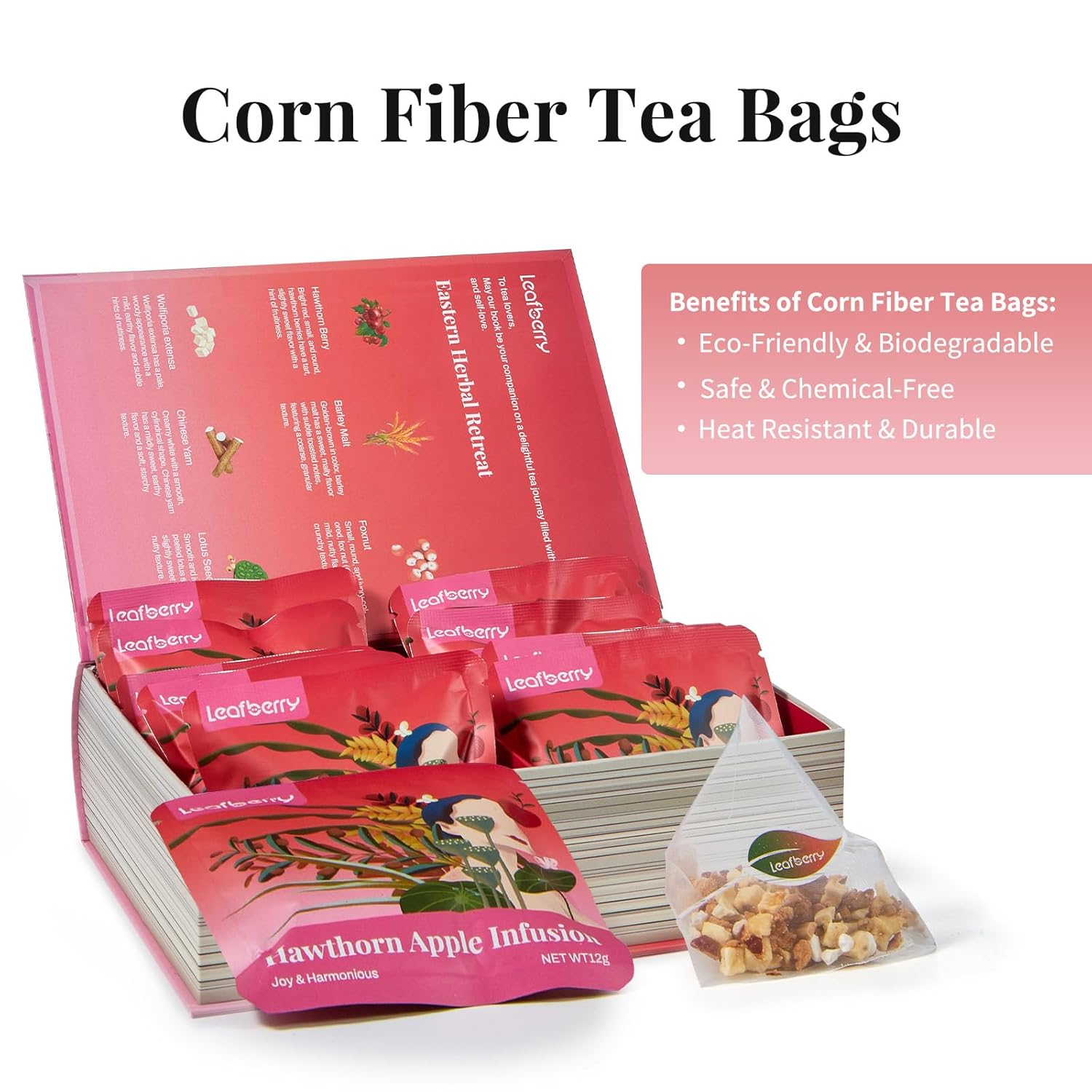 Hawthorn Apple DigestionTea Bags for Balance Stress Relief,Detox Cleanse Tea, Leafberry Herbal Tea Bag Sampler Barley malt Peeled lotus seeds Dried apples, Red dates Healthy Tea Gift Box 10 Bags