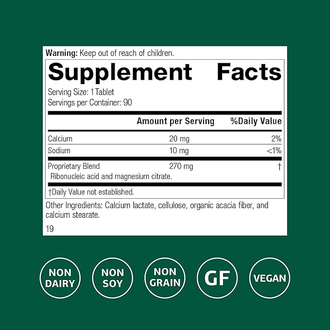 Standard Process Ribonucleic Acid RNA - Cell Development Support - Aids Protein Synthesis - Vegan, Gluten-Free, Non-Soy, & Non-Grain - 90 Tablets (90 Servings)