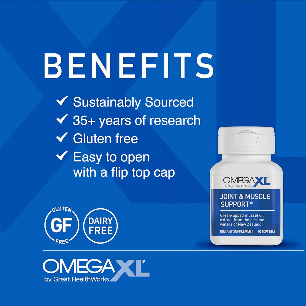 OmegaXL Joint Support Supplement - Natural Muscle Support, Green Lipped Mussel Oil, Soft Gel Pills, Drug-Free, 60 Count + HeartXL 30 Count, High Potency Omega-7 Blend
