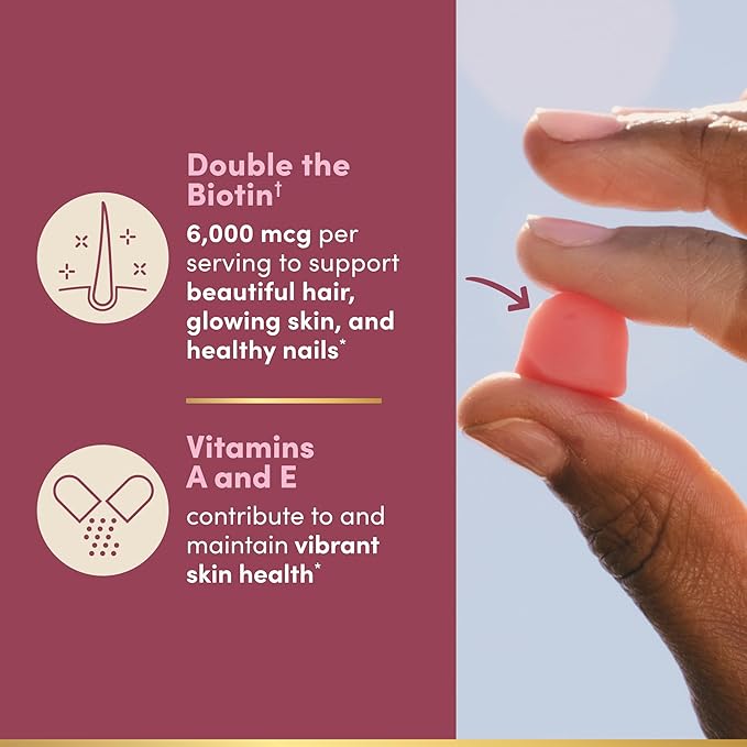Nature's Bounty Optimal Solutions Advanced Hair, Skin and Nails Pectin Gummies, 2X Biotin Per Serving, No Stick Gummy, Vegetarian Formula, Strawberry Flavor, 200 ct, 100 Total Servings (Pack of 3)
