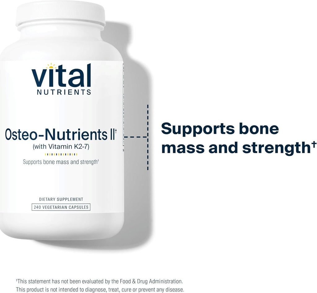 Vital Nutrients Osteo-Nutrients II | Vitamin K2 + D3, Calcium, Boron, and Magnesium for Bone Strength* | Healthy Heart Support | Vegetarian Supplement | Gluten, Dairy, Soy Free | 240 Capsules