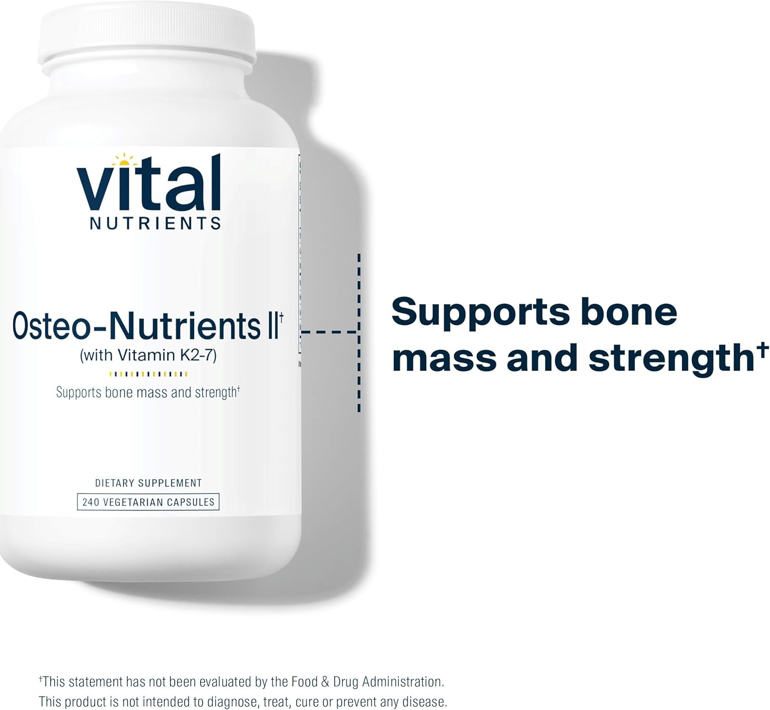 Vital Nutrients Osteo-Nutrients II | Vitamin K2 + D3, Calcium, Boron, and Magnesium for Bone Strength* | Healthy Heart Support | Vegetarian Supplement | Gluten, Dairy, Soy Free | 240 Capsules