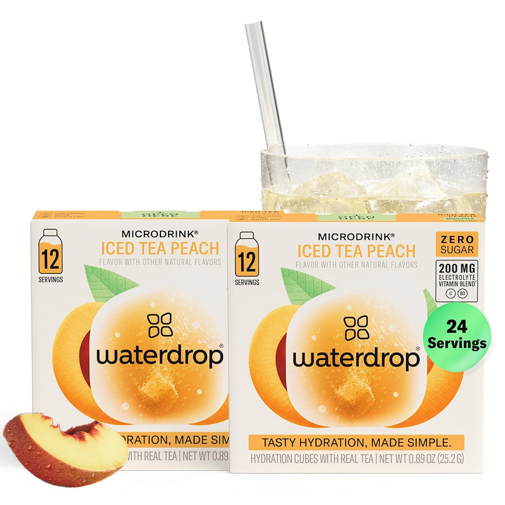 Waterdrop Hydration Cubes with Vitamin C, B Vitamins, and Electrolytes, Iced Tea Peach Flavor, Flavored Water Enhancer Cubes for Still & Sparkling Water, Low Calorie, Sugar Free, Gluten Free, 24 Count