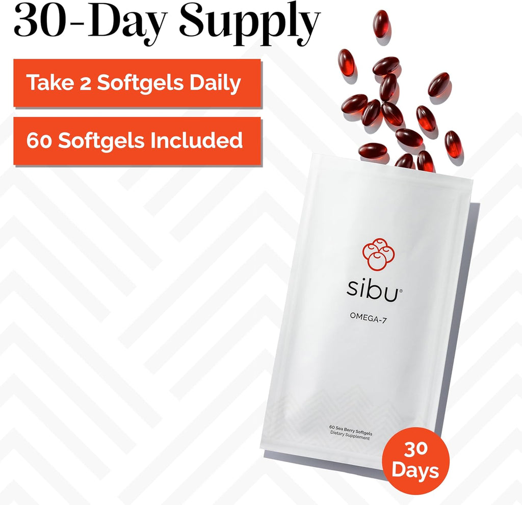 sibu Sea Buckthorn Omega-7 Softgels (30-Day Refill Sachet) – Supplement for Healthy Skin, Hair, Nails and Dryness