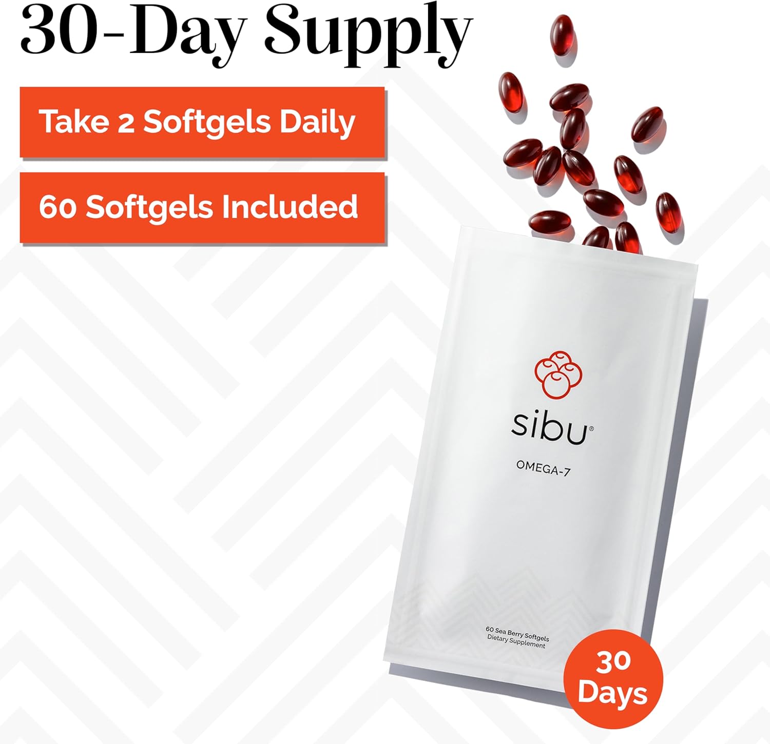 sibu Sea Buckthorn Omega-7 Softgels (30-Day Refill Sachet) – Supplement for Healthy Skin, Hair, Nails and Dryness