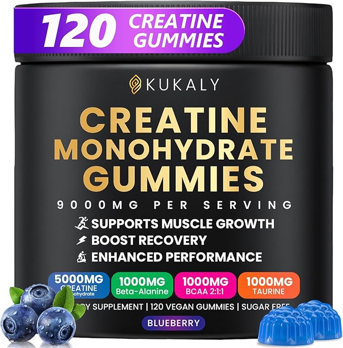 Creatine Monohydrate Gummies for Men & Women, 9000MG Creatine Gummies Sugar Free with L-Taurine, BCAA 2:1, B12 B6 for Boost Strength, Focus & Endurance, Vegan, Non-GMO, Blueberry 120pcs