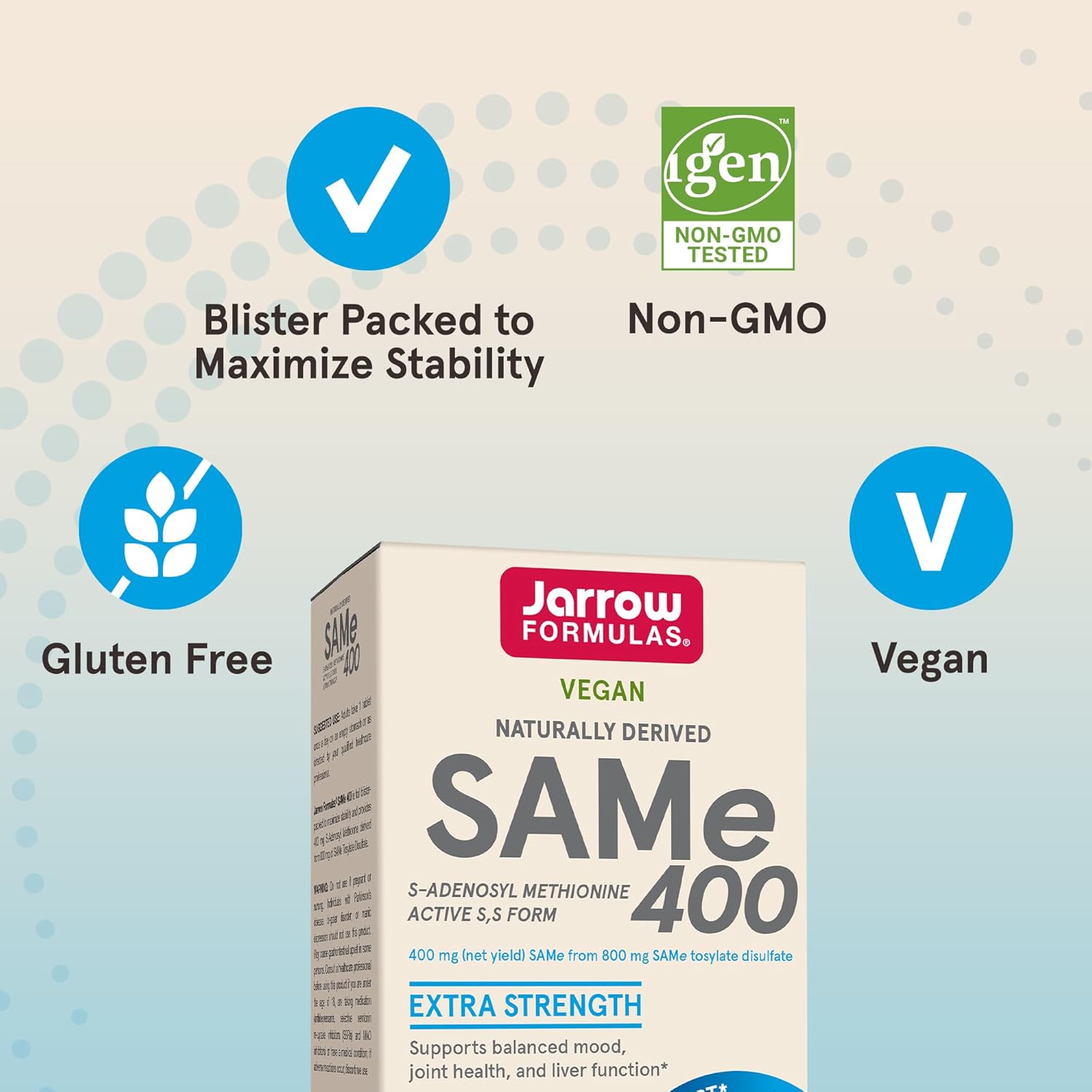 Jarrow Formulas SAMe 400 mg, Supports Joint Health, Liver Function, Brain Metabolism, 60 Tablets, Up To a 60 Day Supply
