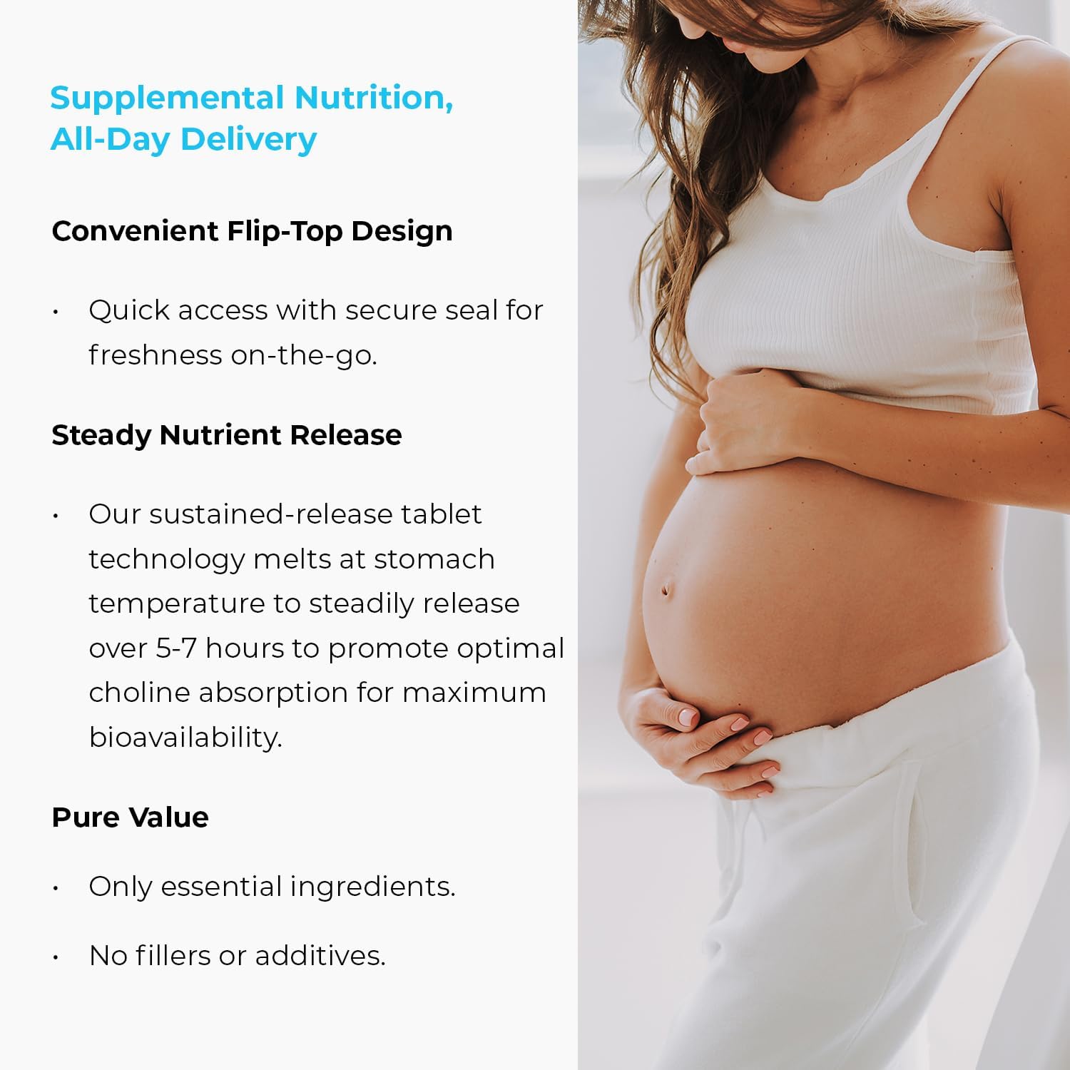 Choline Bitartrate Sustained Release - 300mg 60 Tablet - Promotes Brain Health, Mental Focus & Memory - Prenatal Supplement for Development & Growth - 100% Vegan & Non-GMO Co.