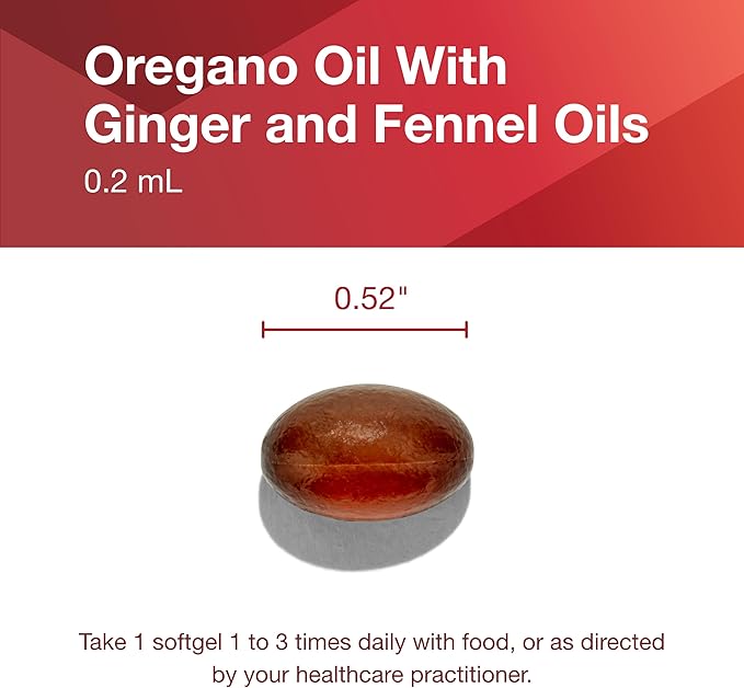 Protocol Oregano Oil 0.2 mL - for Intestinal Support* - Minimum 55% Carvacrol - with Ginger & Fennel Oil - Dairy Free & Egg Free - 90 Softgels