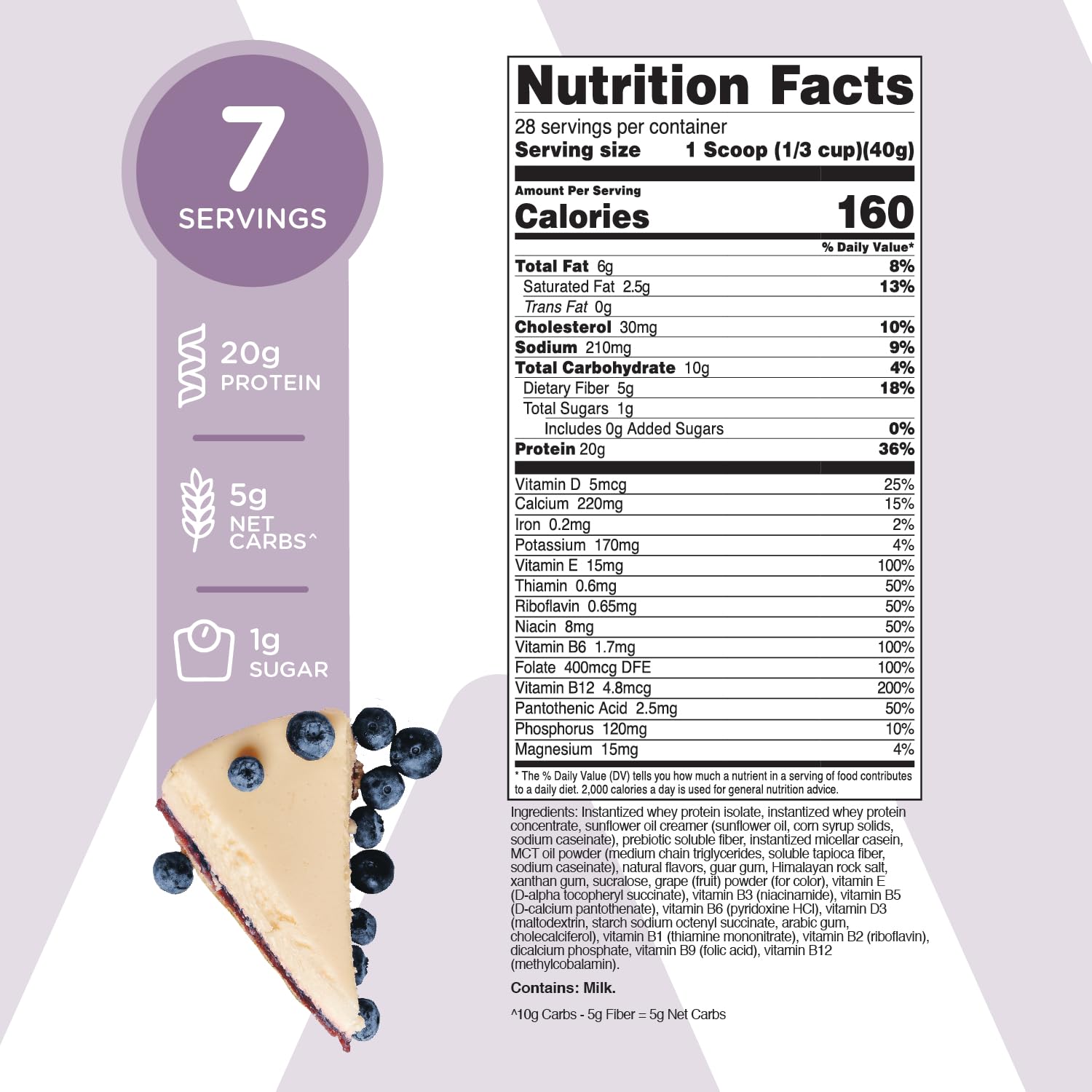 TransformHQ Meal Replacement Shake Powder 7 Servings (Blueberry Cheesecake) - Gluten Free, Non-GMO