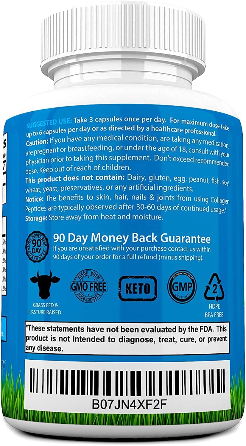 Root Vitality Collagen Peptides Capsules - Grass-Fed, Pasture-Raised Hydrolyzed Protein Supplement for Skin, Hair, & Nails - Non-GMO, Zero Sugar Daily Pills for Men & Women (180 Capsules)