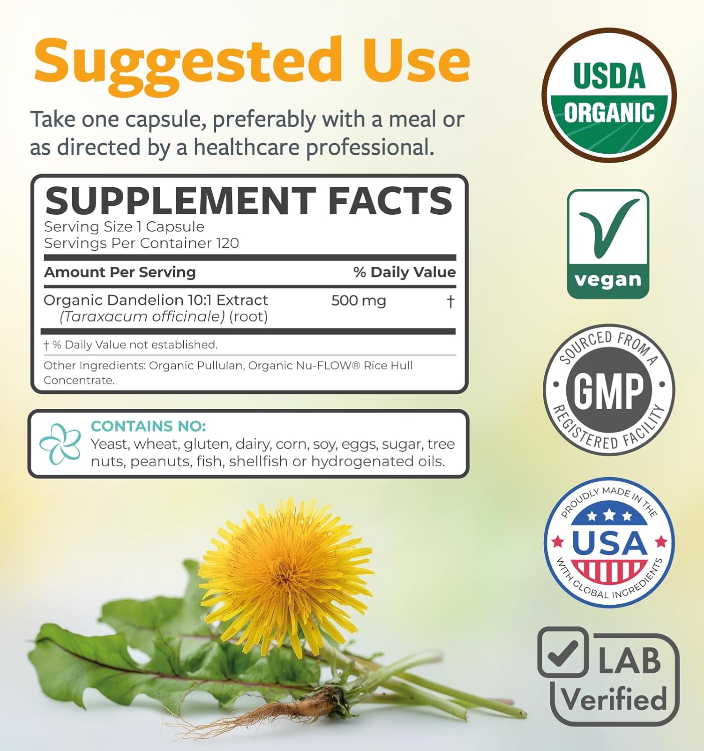 USDA Organic Dandelion Root Extract - High Potency 10:1 Dandelion Root Supplement with 5000mg Herbal Equivalent Strength for Liver Cleanse Detox & Repair Support - Vegan & Non-GMO (4 Month Supply)