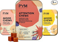 PYM Mood & Focus Chews Variety Pack, 60 Count | Berry, Citrus & Attention Chews | GABA, L-Theanine, L-Carnitine | Vegan, Non-GMO, Caffeine-Free