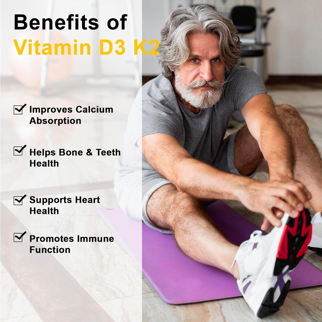 D3 K2 Vitamin 10000 IU + MK-7 200mcg Softgels, K2 D3 Vitamin Supplement with Coconut Oil for Bone, Teeth Health, Support Muscle & Heart Health, 90 Count