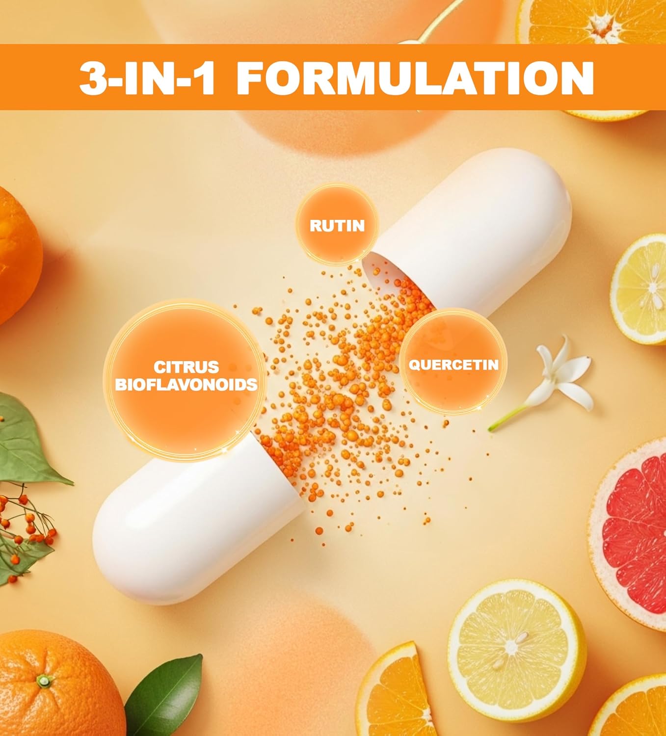 Citrus Bioflavonoids for Circulation | Citrus Bioflavonoids Supplement for Antioxidant | Bioflavonoids Supplements 1500mg with Quercetin & Rutin | Vegan Gluten Free | 240 Capsules