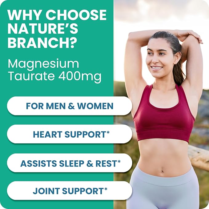 Magnesium Taurate 400mg | High Absorption | 200 Capsules for Sleep, Heart Health, Calm, Joint Supplement for Women and Men - Made in USA, Pure Elemental Mag Powder Plus Taurine - Extra Strength Pills
