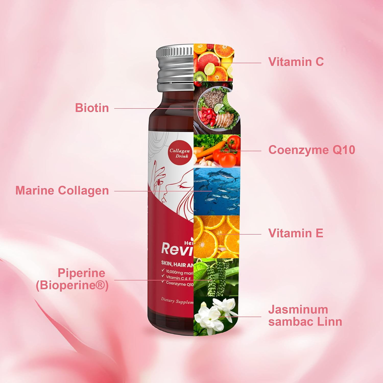 Liquid Collagen for Women, Collagen Drink with 10,000mg Marine Collagen Peptides, Collagen Liquid for Women for Hair Growth, Skin Repair, Nail Strength, 1.69 Fl Oz (Pack of 10)