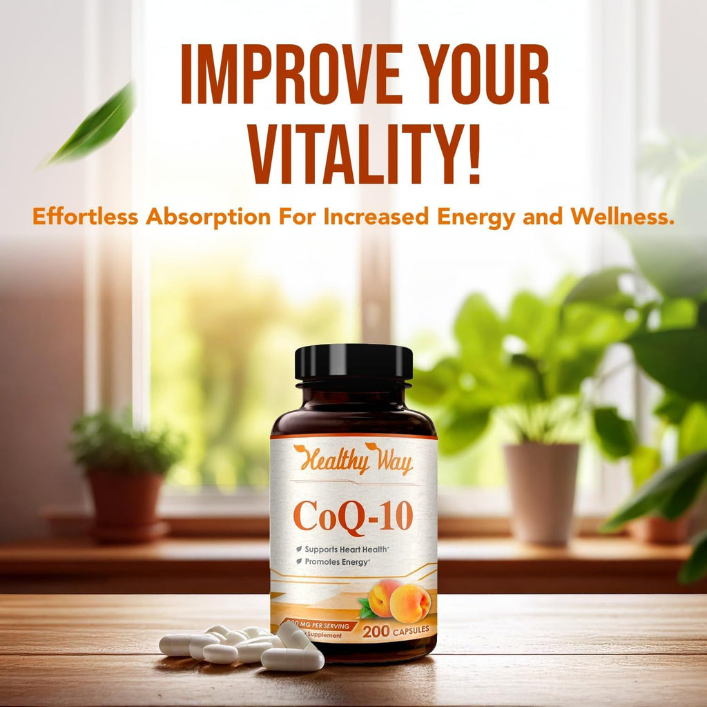 Coenzyme Q10 200mg CoQ10 Supplement -Once Daily CoQ10 200mg Powder Capsules for Heart Health, Antioxidant & Energy Support -Non-GMO, Quick Absorption Ubiquinone Q10 Coenzyme (Single)