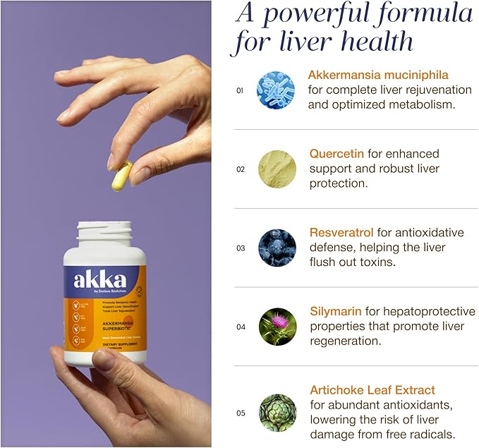 AKKA 2 Pack Premium Liver Cleanse Detox & Repair Superbiotic - Supports Liver Health & Function, Boosts Energy, Digestion & Metabolism with Bioavailable Pasteurized Akkermansia, Non-GMO, Gluten-Free