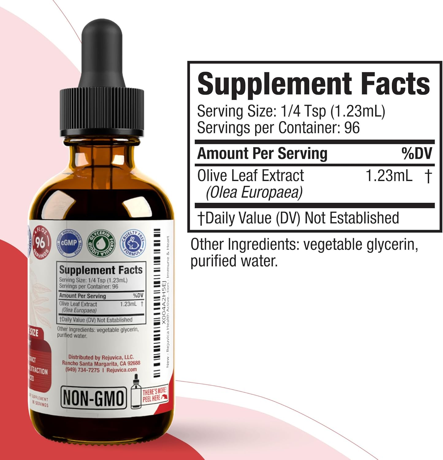 Rejuvica Health Active Olive Leaf 4oz XL Super Size Tincture - Advanced Olive Leaf Liquid Extract - Naturally Occurring Oleuropein - Immune & Heart Support Drops
