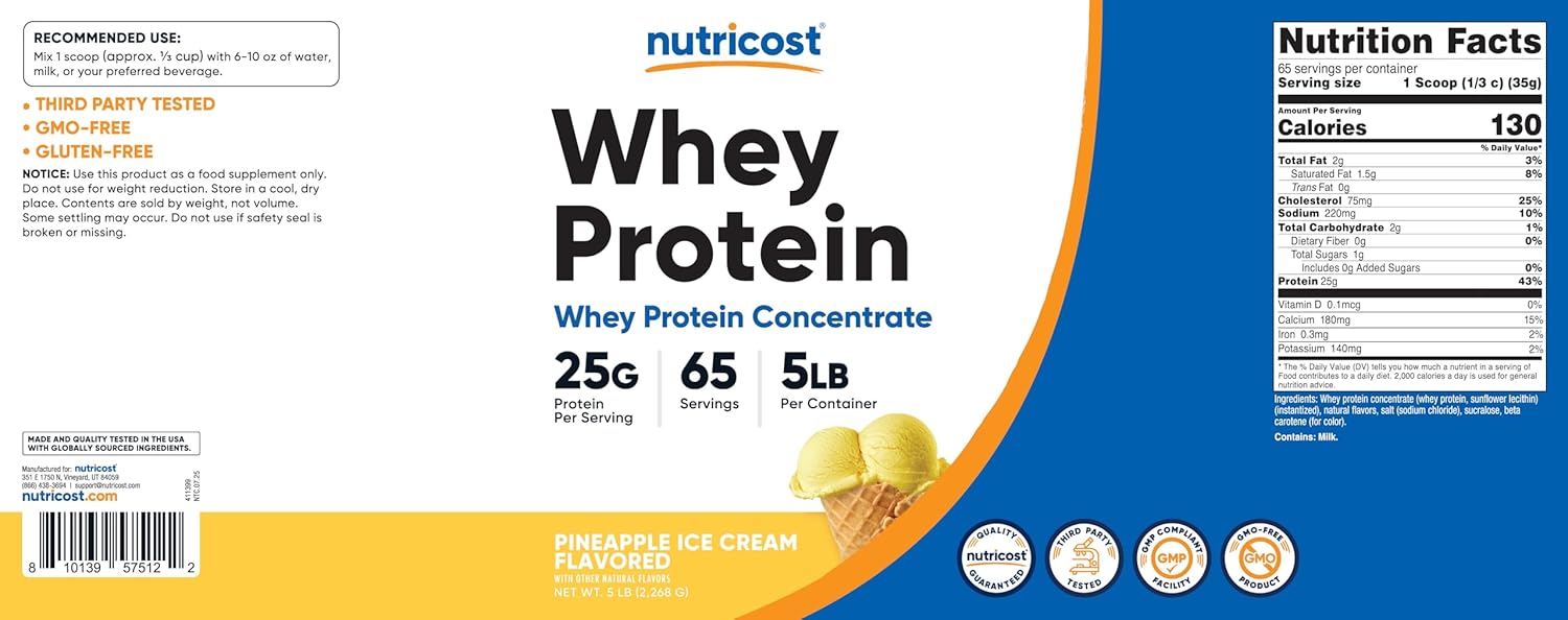 Nutricost Whey Protein Powder Pineapple (5 LBS) - Gluten-Free, GMO-Free, from Whey Protein Concentrate