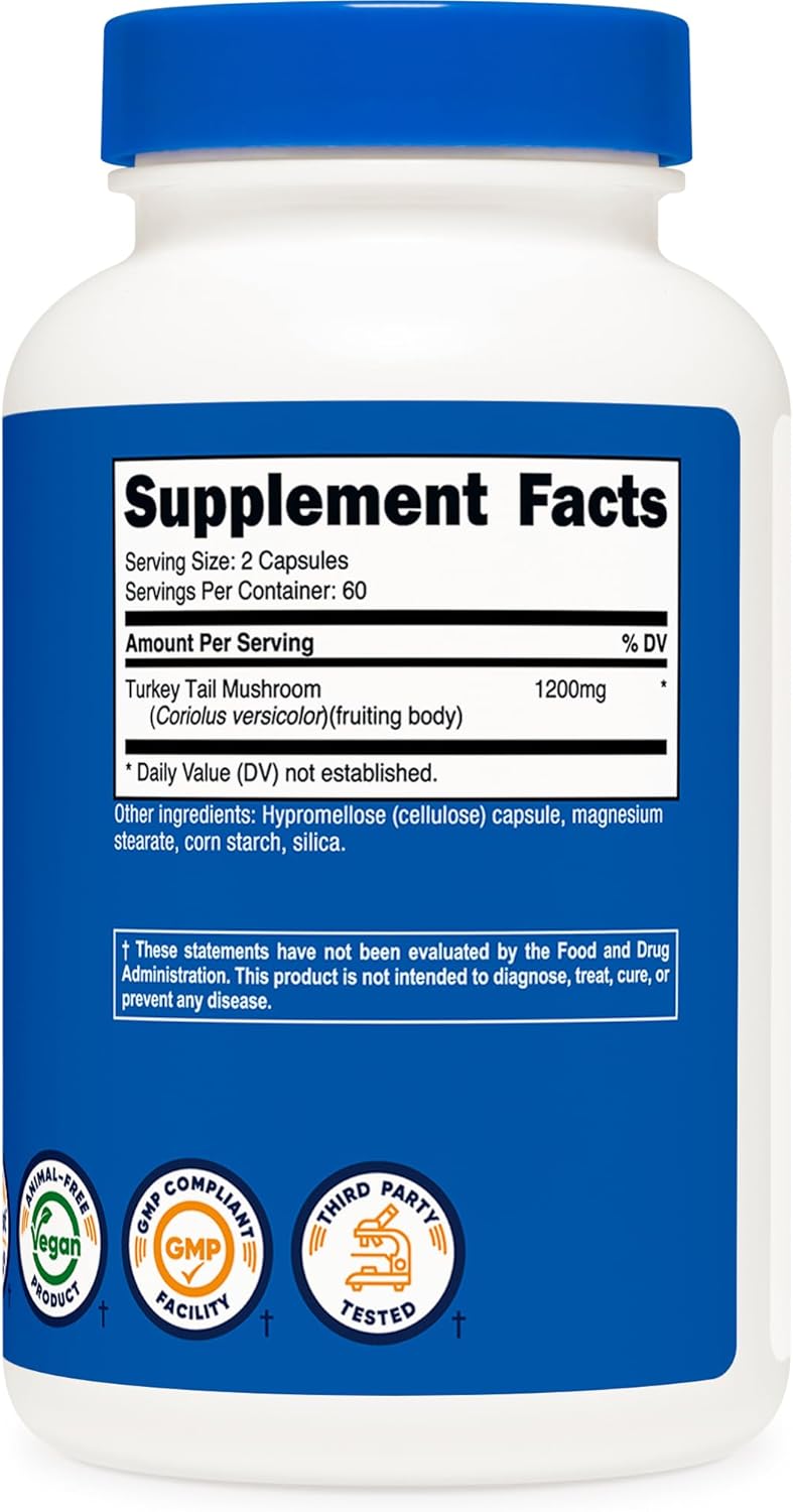 Nutricost Turkey Tail Mushroom Capsules 1200mg, 60 Servings (120 Capsules) - Gluten Free, Non-GMO, and Vegetarian Friendly