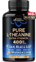 L Theanine 400 mg | L-Theanine Stress Relief | Extra Strength Supplement | Made in USA | Relaxation, Sleep & Calm Support | For Men & Women | Plant Based, Non-GMO & Gluten-Free | 180 Vegan Capsules
