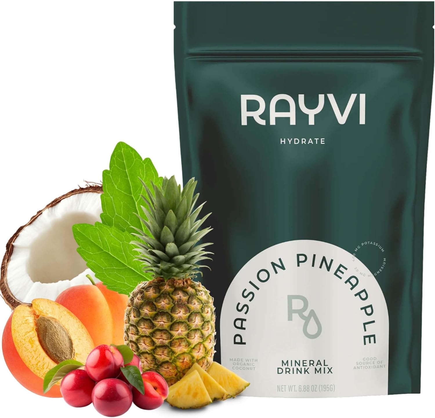 Rayvi Zero Sugar Electrolytes Powder + Minerals Hydration Powder | 1 Pack (30 Servings), Vegan, Zero Sugar Electrolytes and Artificial Additives | Hydration Drink Supplement | Passion Pineapple Flavor