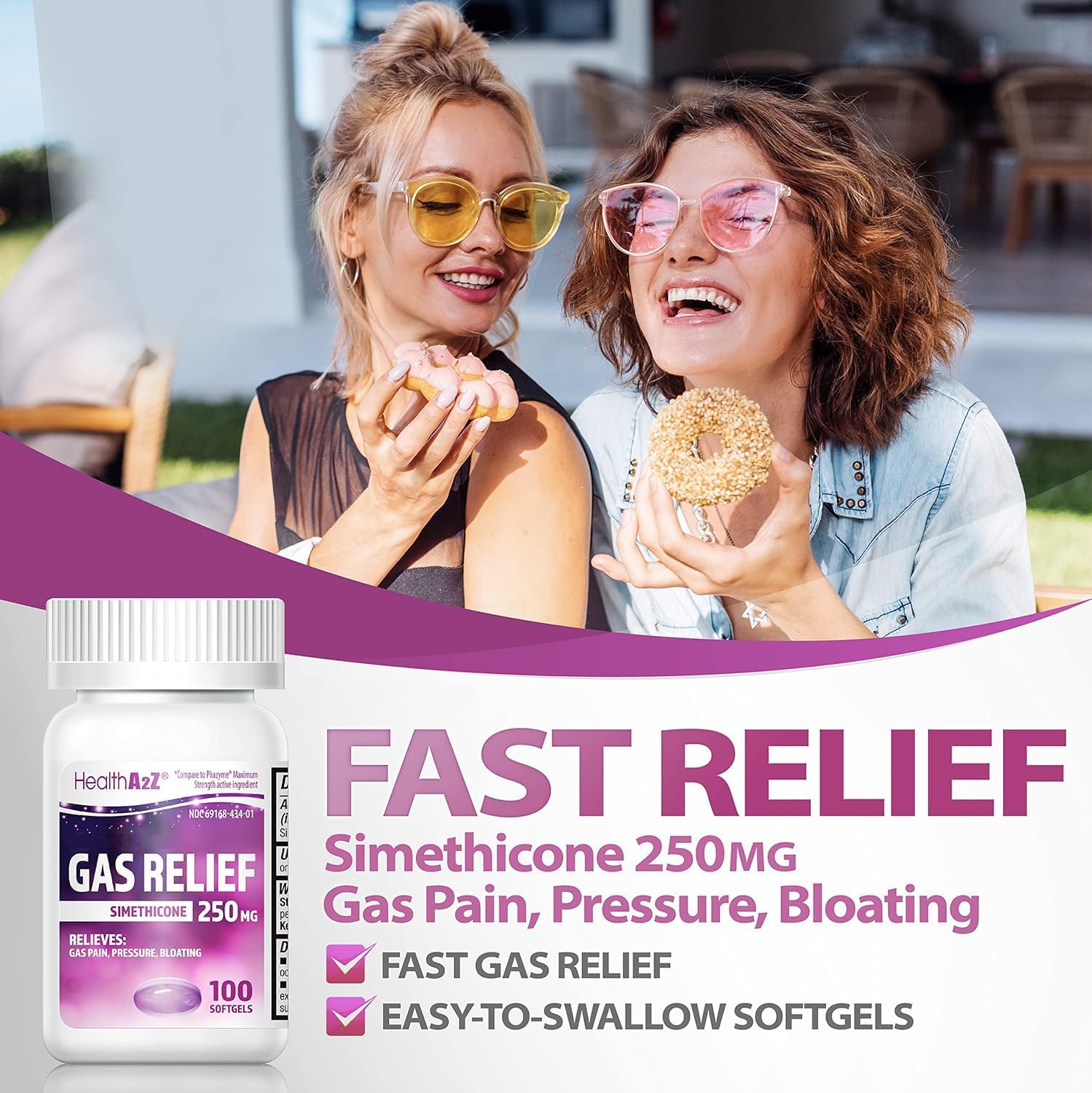 HealthA2Z® Gas Relief Simethicone 250mg | Fast Gas Relief | Relieve Symptoms Naturally (100 Softgels (Pack of 1))