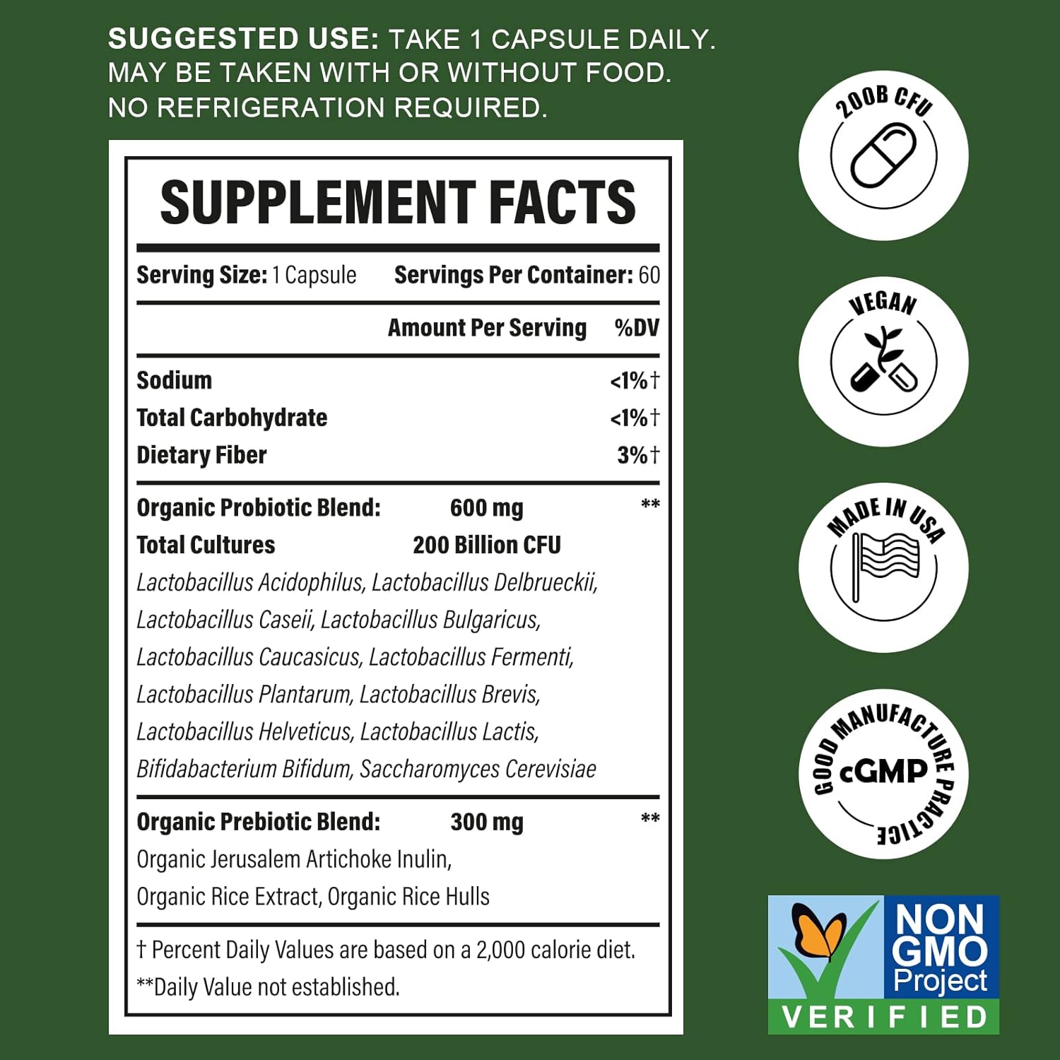 Probiotics for Women & Men, 200 Billion CFU 12 Strains with 3 Organic Prebiotics and Probiotics for Digestive Health Gut, Immune, Bloating & Gas, Energy, Overall Health, Shelf Stable - 2 Month Supply