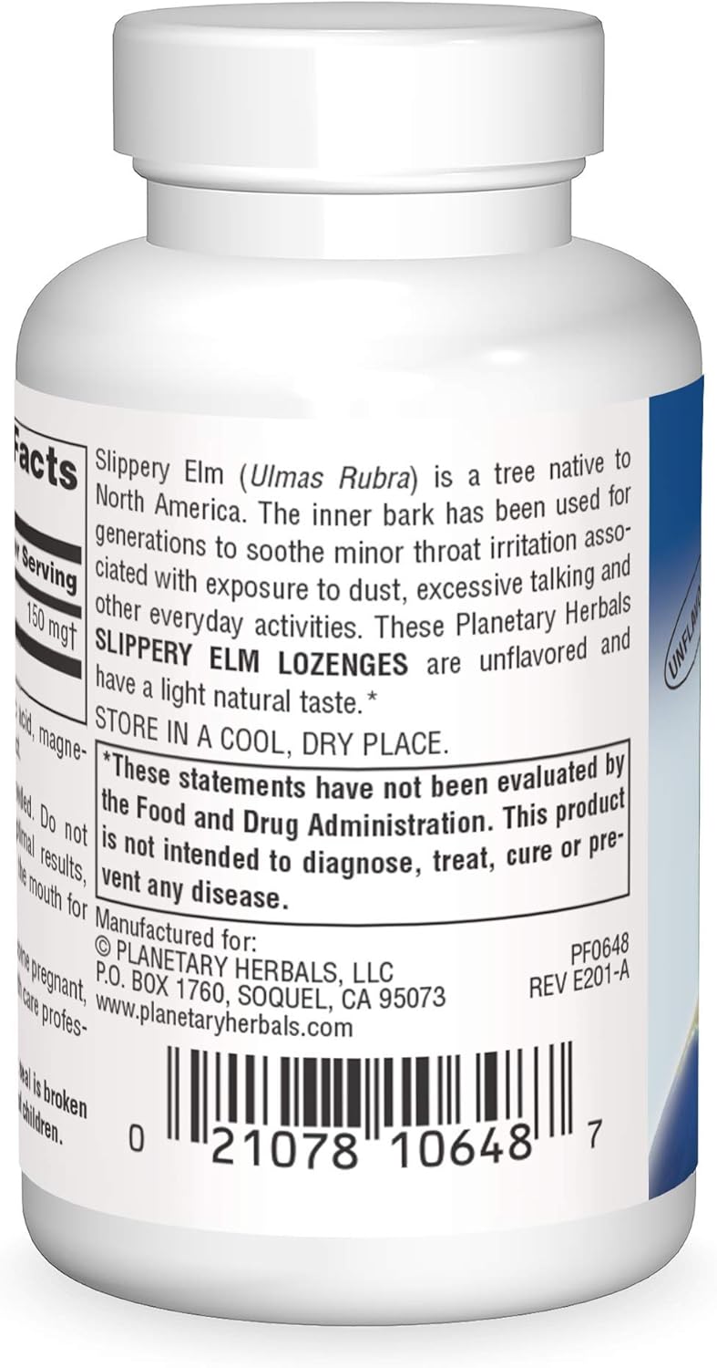 Planetary Herbals Slippery Elm Lozenges, Herbal Throat Support, 24 Lozenge