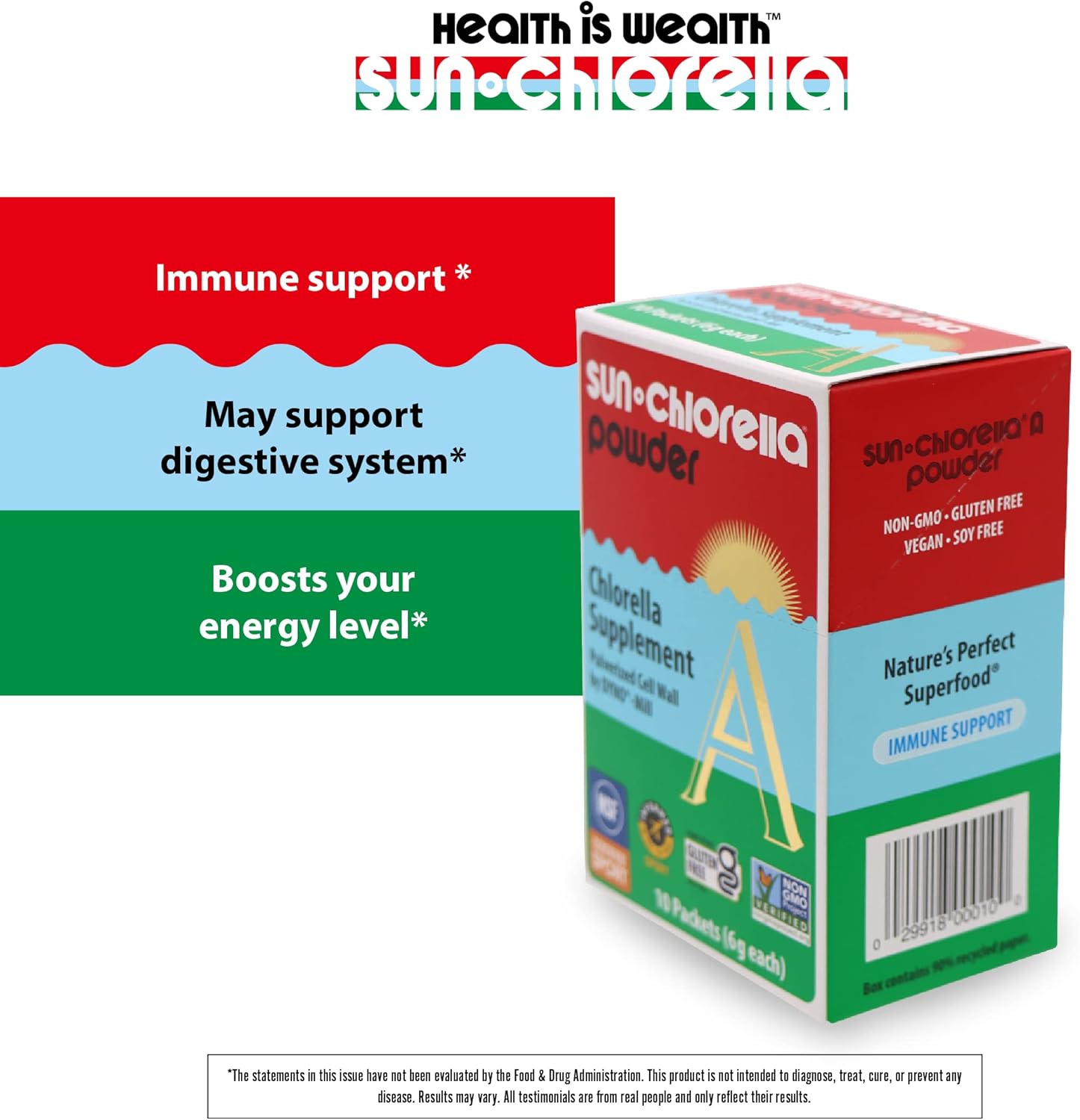 Sun Chlorella Powder Green Algae Superfood Supplement Supports Whole Body Wellness Immune Defense, Gut Health & Natural Energy Boost - Chlorophyll, B12, Protein - Non-GMO - 10 Servings