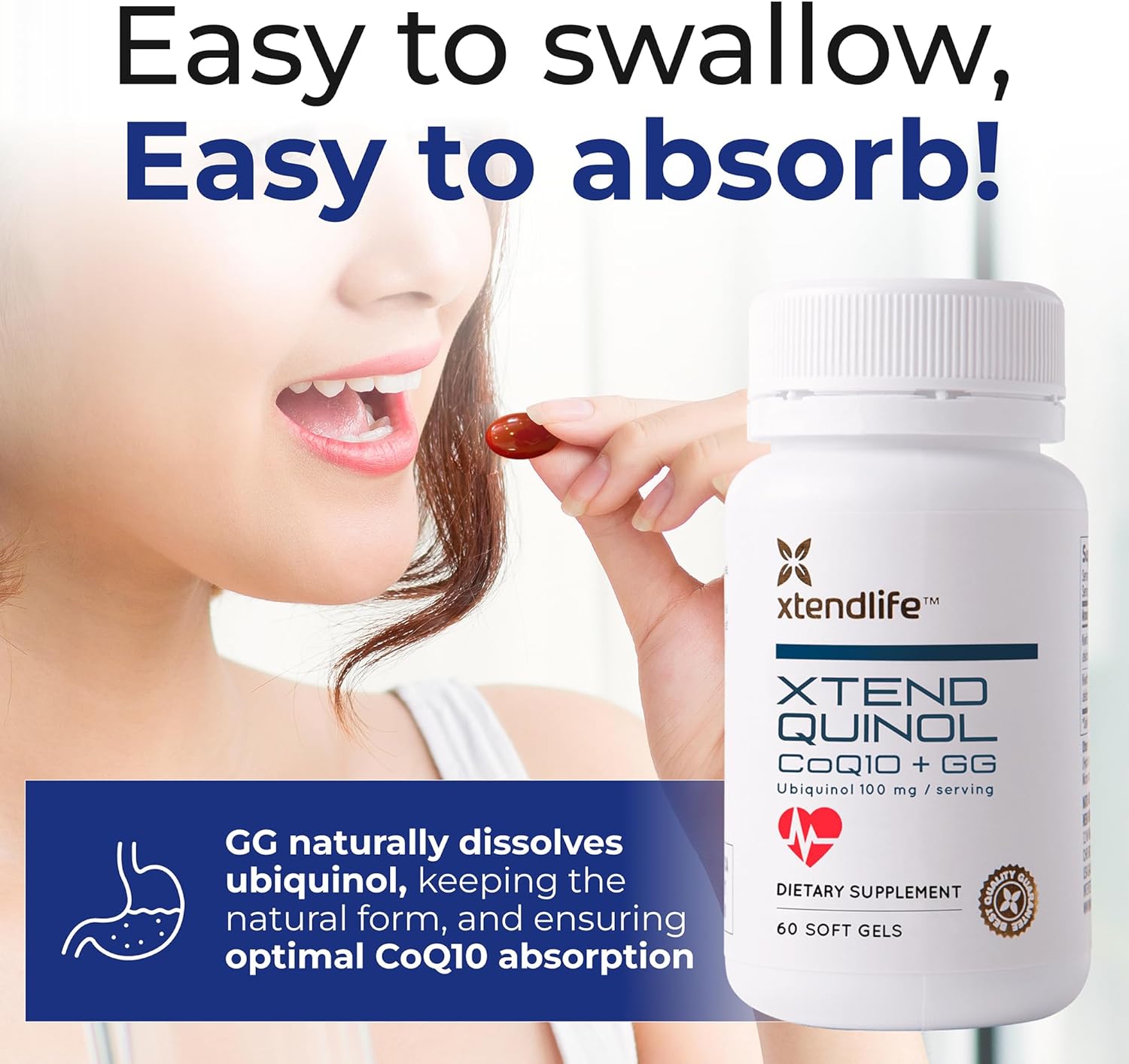 Xtendlife Xtend-Quinol 100mg CoQ10 Ubiquinol and 50mg GG (Geranylgeraniol) Supplement for CoEnzyme Q10 Production, Heart Health, Cellular Energy, and Aging Health - 4 Month Supply (Pack of 2)