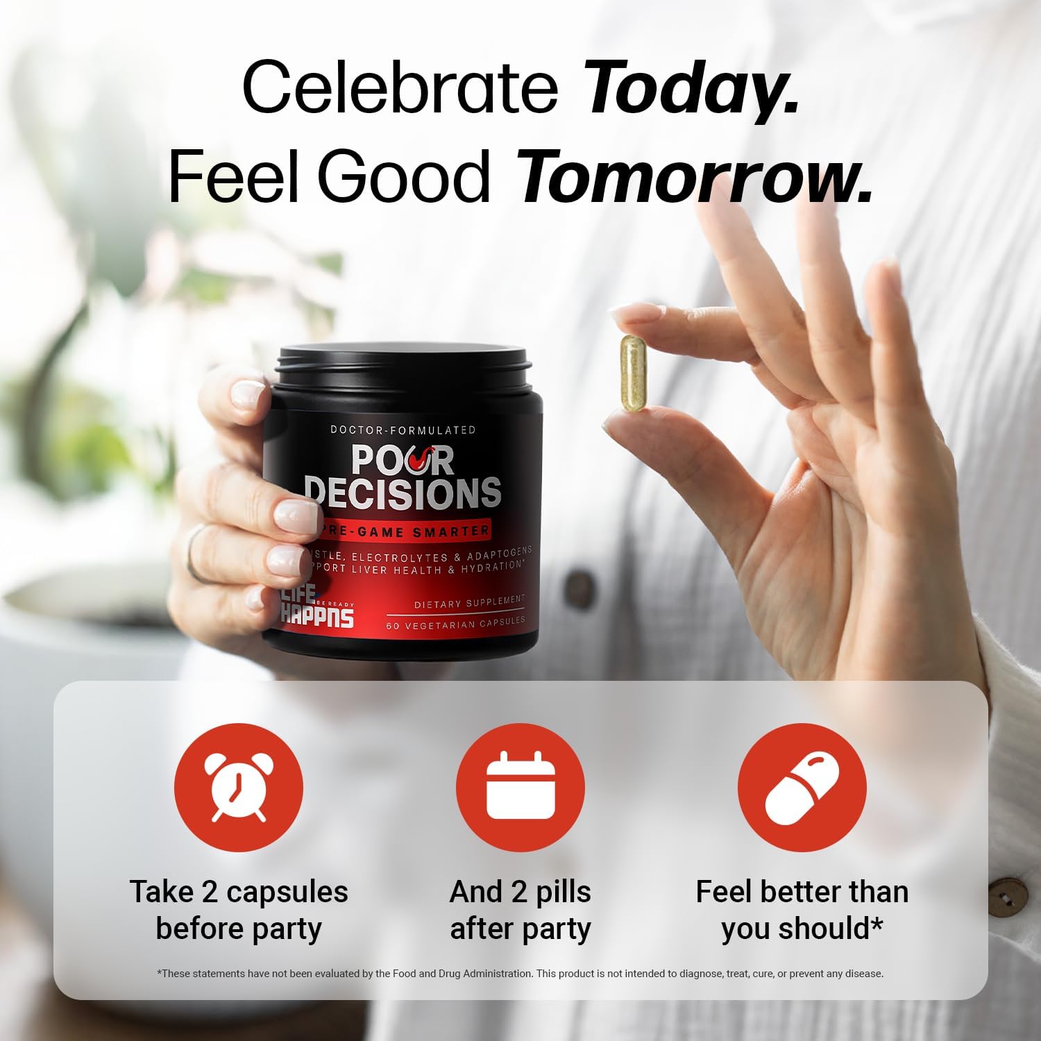 Life Happns Pour Decisions Liver Health Supplement with Milk Thistle, Vitamin B6, Electrolytes - Supports Hydration and Recovery, 60 Capsules